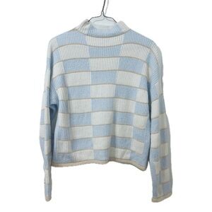 Club Monaco Patchwork Funnel Sweater in Blue Multi